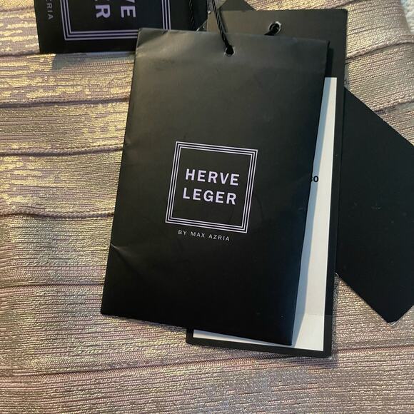 NWT Herve Leger Marina Foiled Bandage Dress in Rose Gold Combo Size Medium - Picture 11 of 15